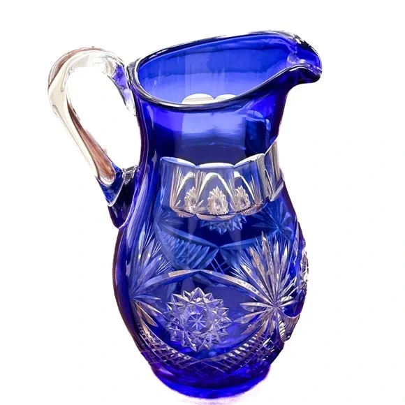 Bohemian Cobalt Blue Cut Crystal Pitcher | Hand Cut Czech Lead Crystal Barware - Picture 7 of 15